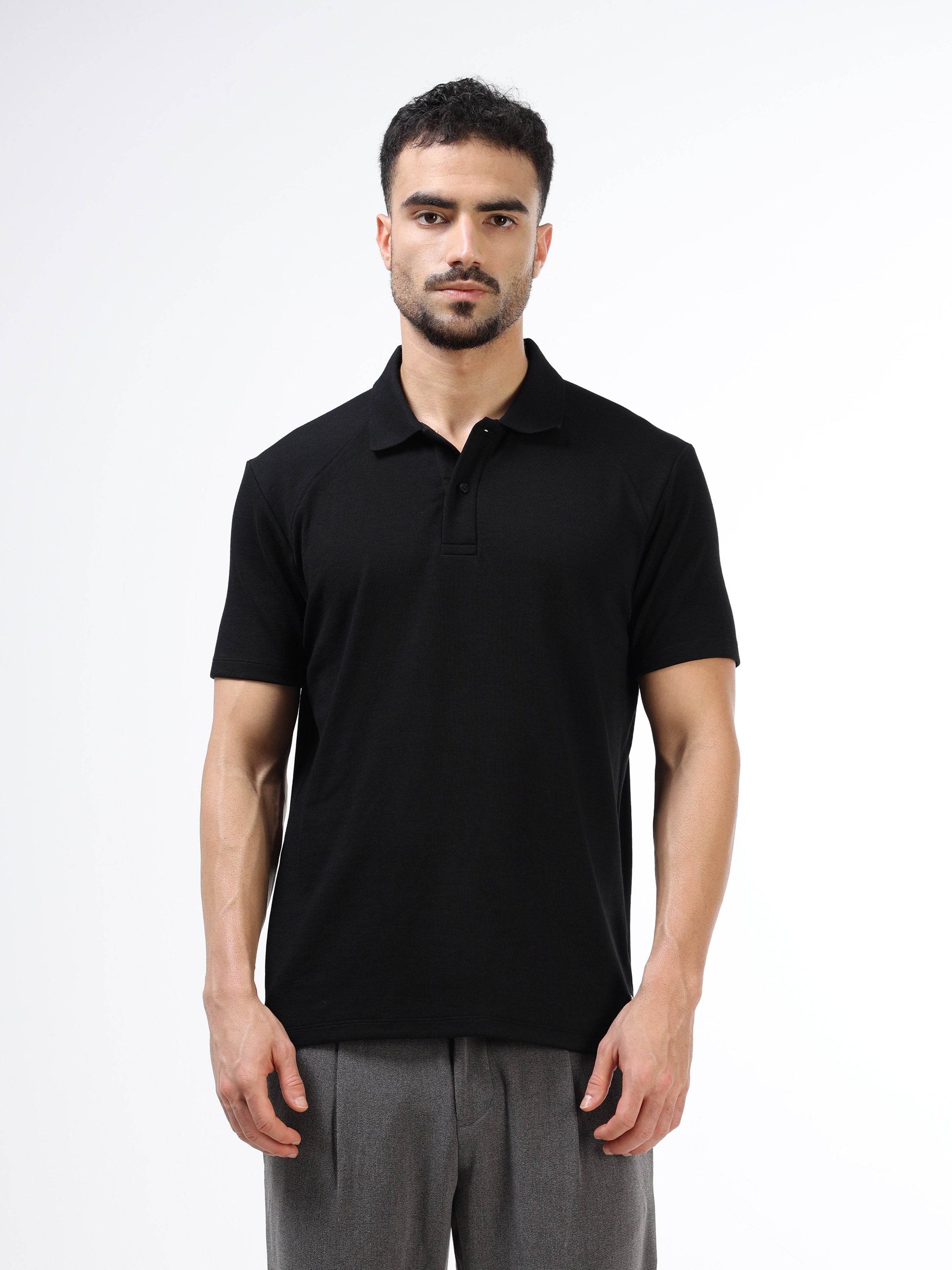 Engyne Metal Tab Raglan Polo Black - ENGYNE
