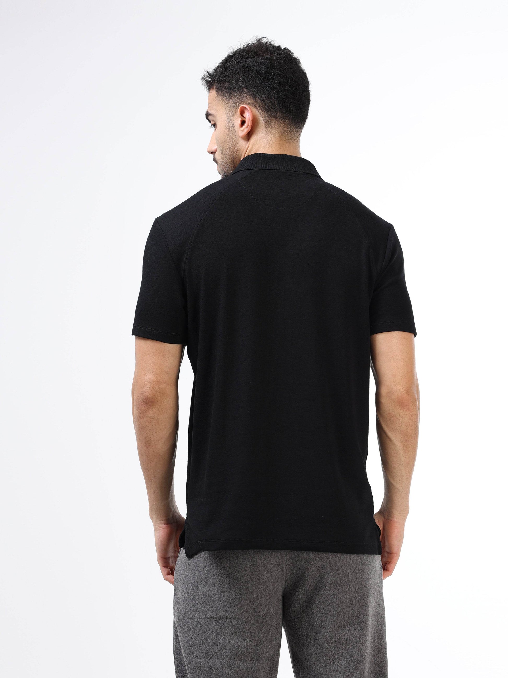 Engyne Metal Tab Raglan Polo Black - ENGYNE