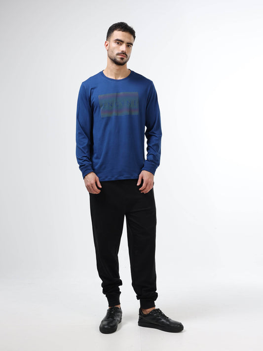 Regular-fit Full-Sleeve T-shirt in Supima Cotton Lycra with Rainbow Reflective Print Detailing - Dark Blue - ENGYNE
