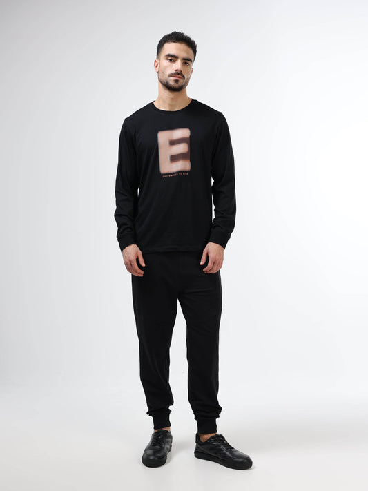 Regular-fit Full-Sleeve T-shirt in Supima Cotton Lycra with HD and Non-PVC Chest Print - Black - ENGYNE
