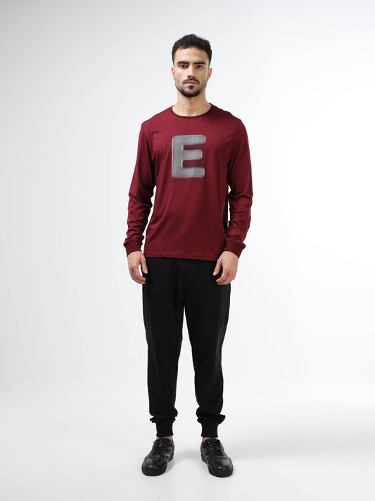 Regular-fit Full-Sleeve T-shirt in Supima Cotton Lycra with HD and Non-PVC Chest Print - Burgundy - ENGYNE