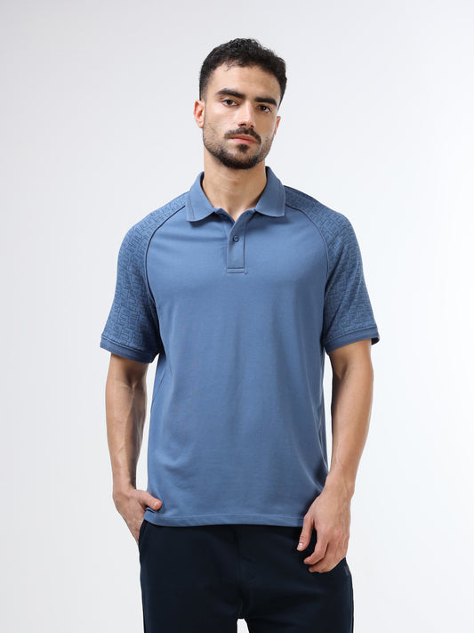 Men's sky blue polo t-shirt with printed raglan sleeves
