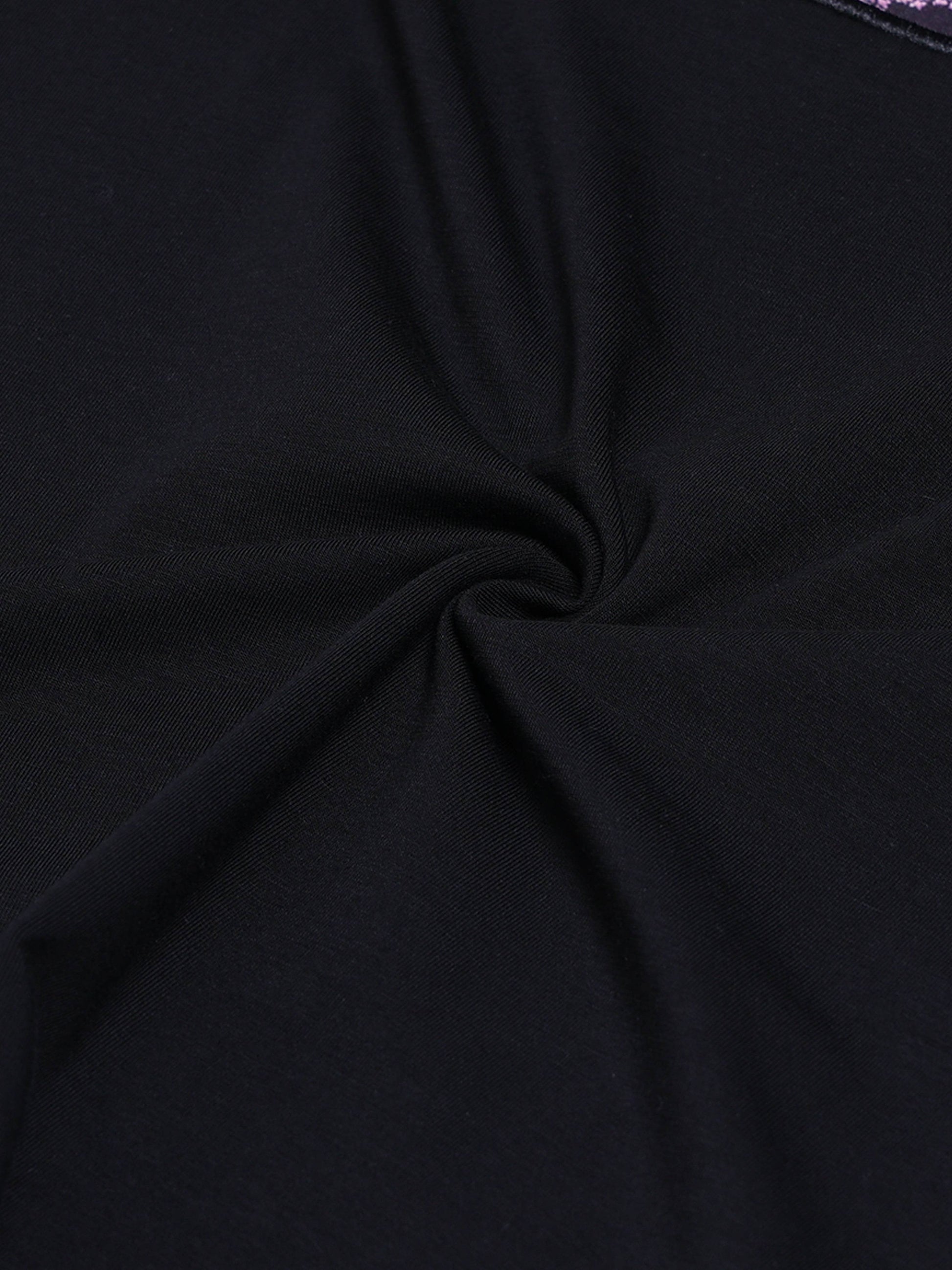 Supima Cotton Lycra with Sublimation-Printed Chest Appliqué and Embroidery Black T-shirt - ENGYNE