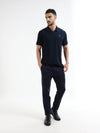 Supima Cotton Lycra Piqué with Flat-Knit Tipped Collar, V-Placket, and 3D Chest Branding Navy Polo