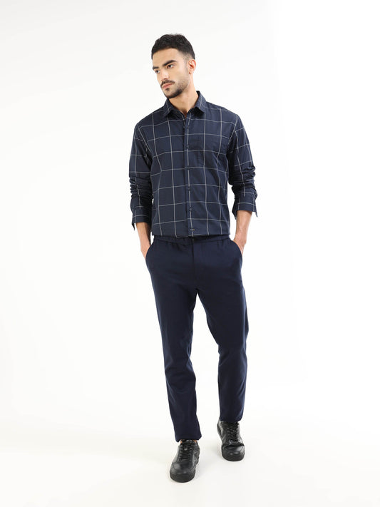Gridline Check Full Sleeve Shirt - Navy - ENGYNE