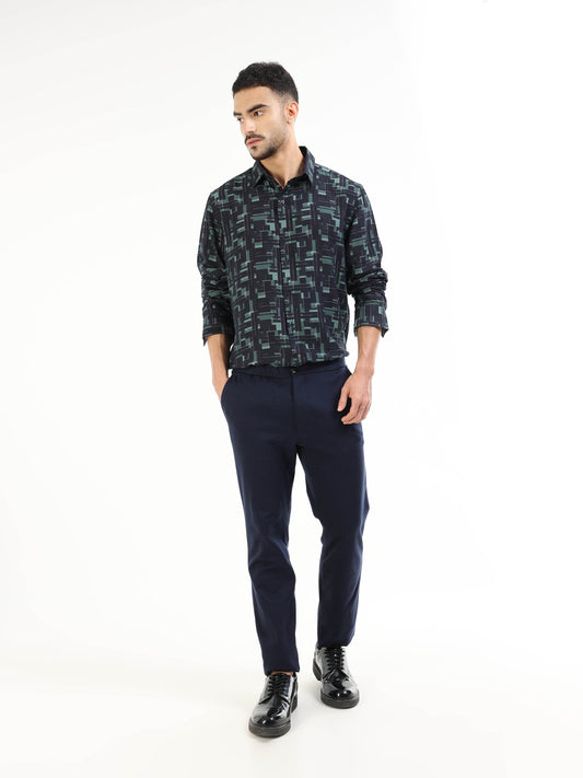 Metro Grid Geometric Full Sleeve Shirt - Navy - ENGYNE
