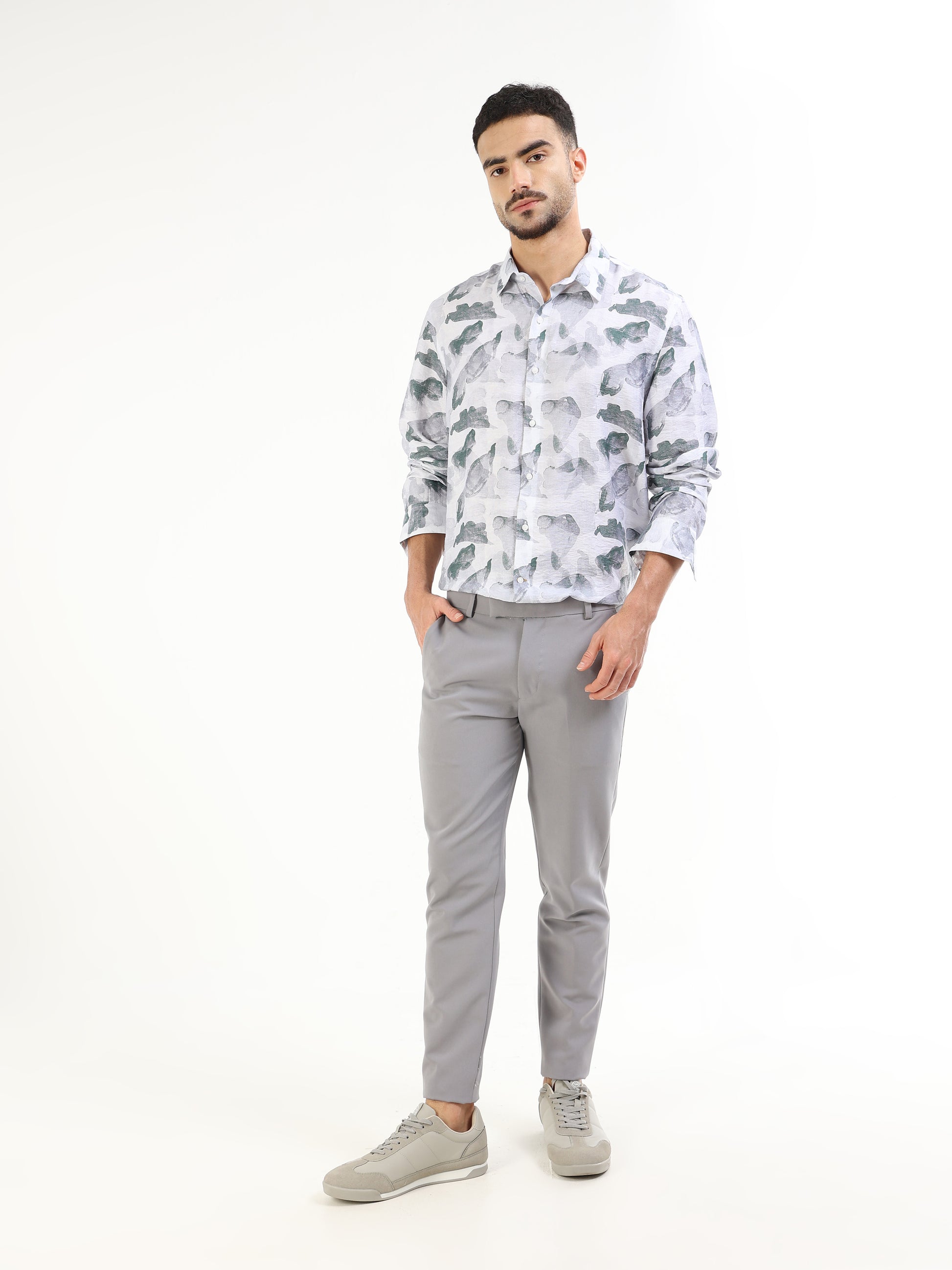 Blue floral full-sleeve men’s shirt