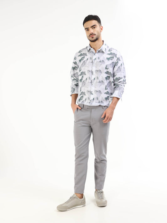 Ink Drift Floral Full Sleeve Shirt - Lt. Gray - ENGYNE