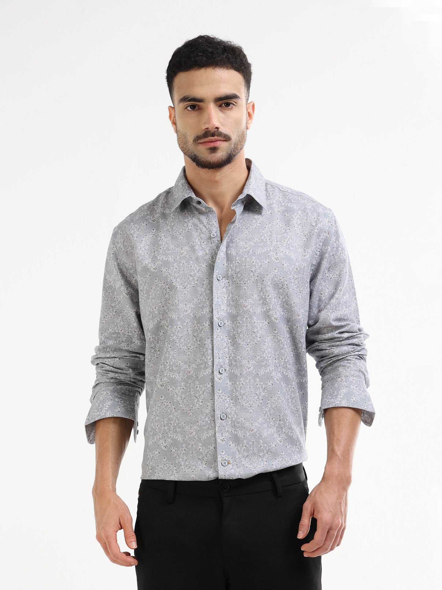 Floral Whisper Full Sleeve Shirt - Grey