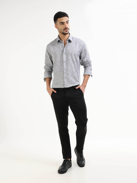 Floral Whisper Full Sleeve Shirt - Grey - ENGYNE