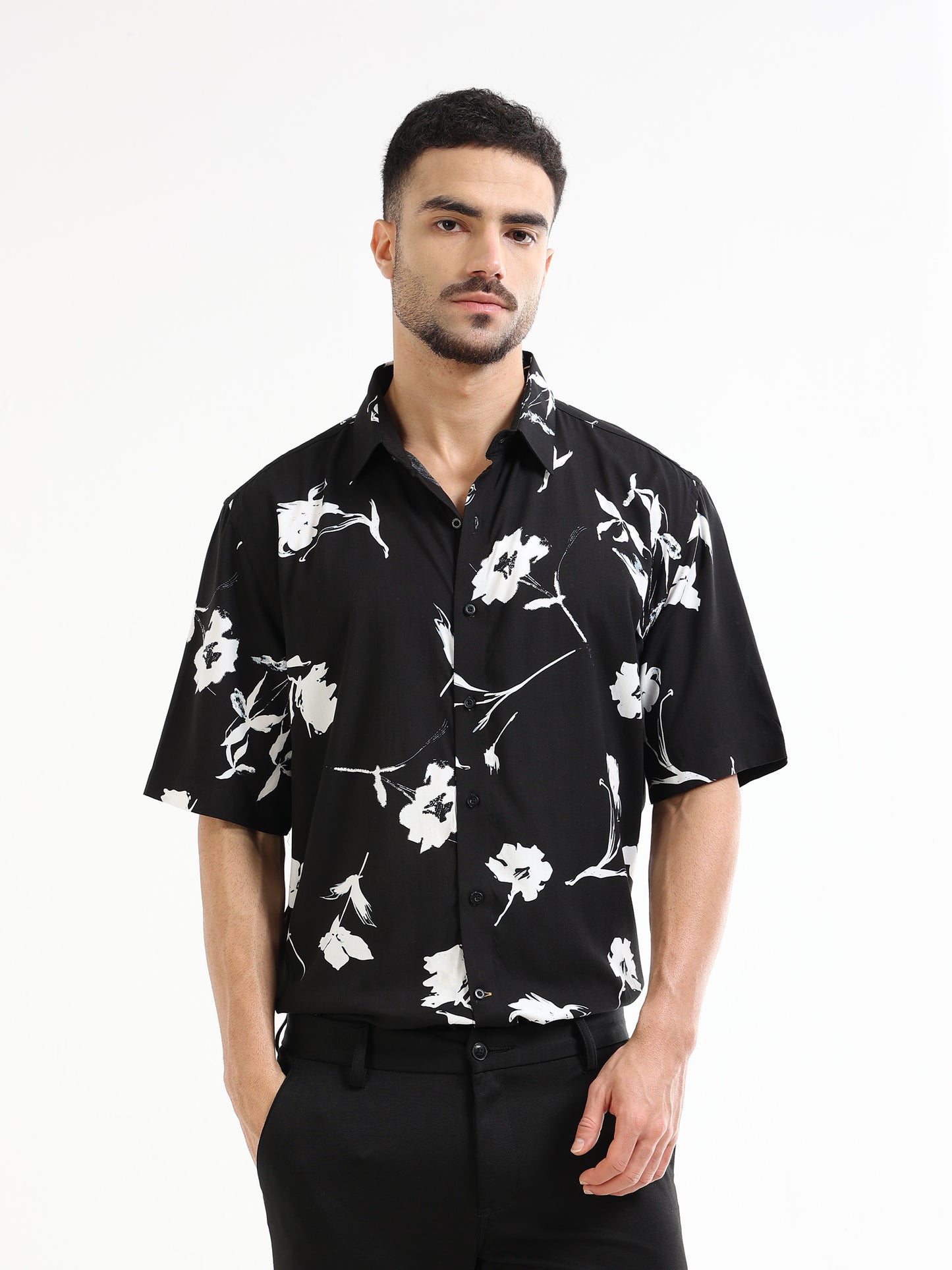 Men’s black floral shirt