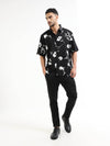 Lunar Bloom Floral Short Sleeve Shirt - Black