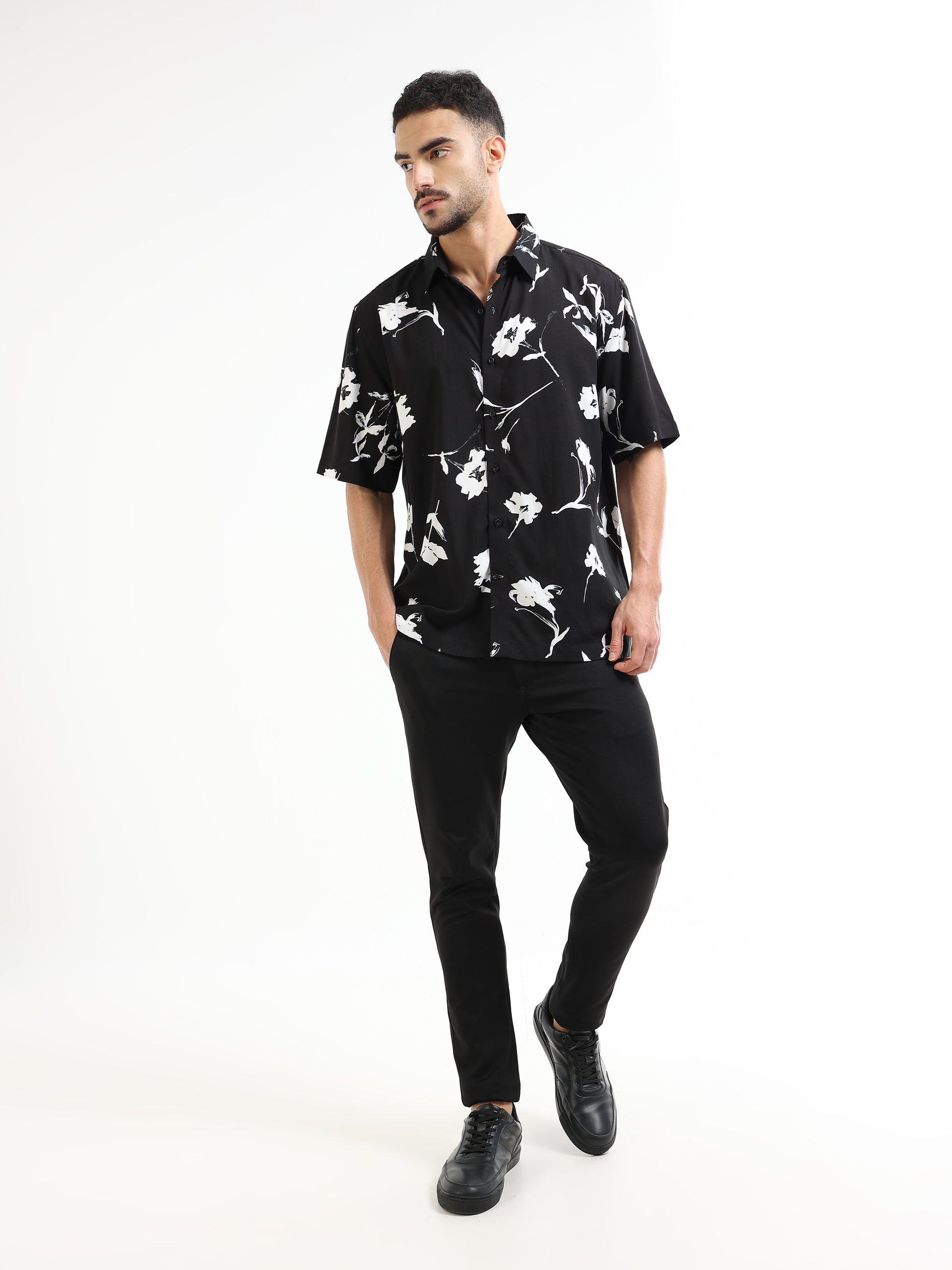 Men’s black floral shirt