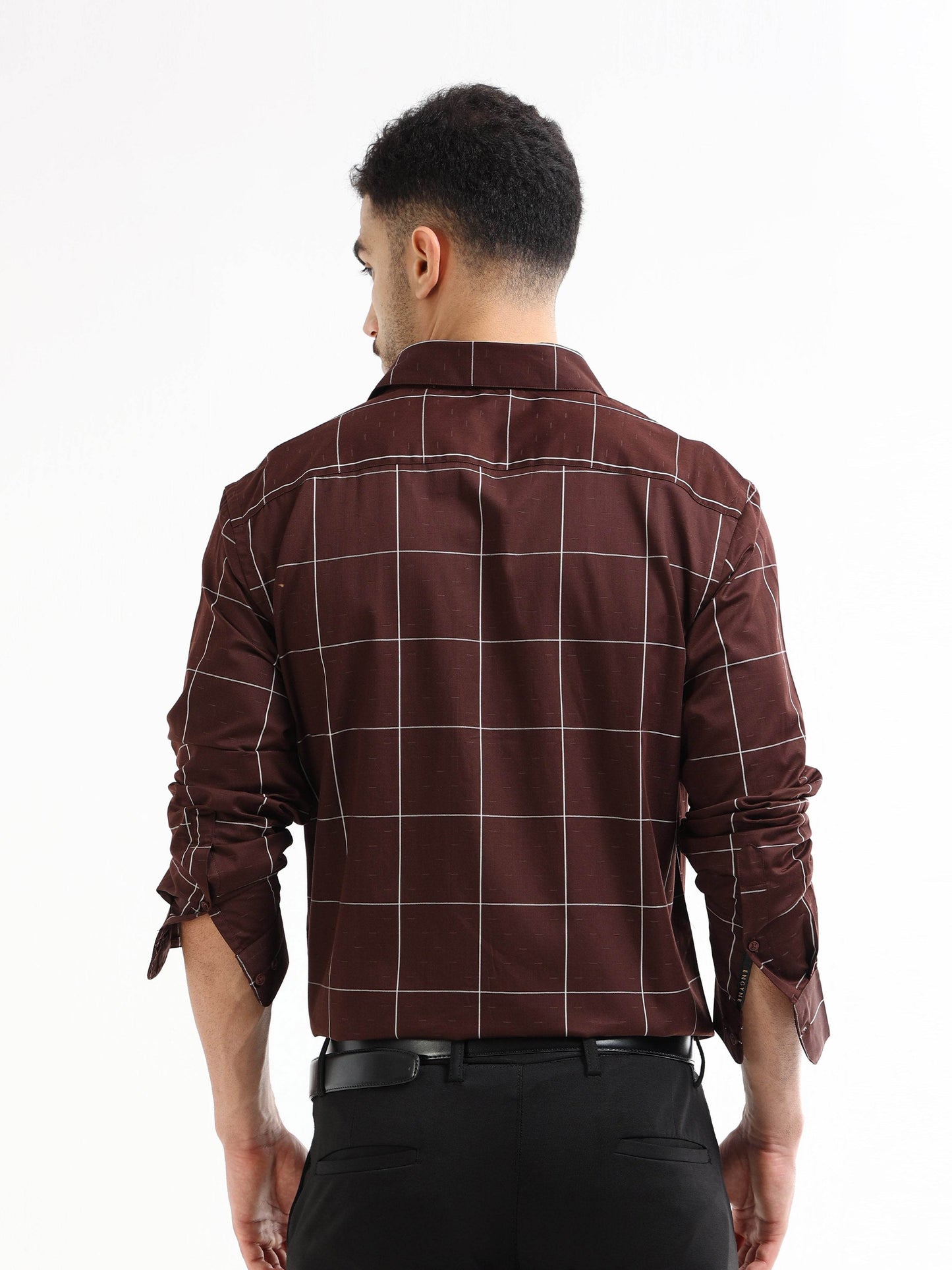 Gridline Check Full Sleeve Shirt - Dk. Brown - ENGYNE
