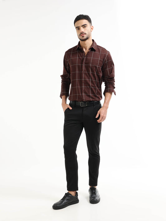 Gridline Check Full Sleeve Shirt - Dk. Brown - ENGYNE