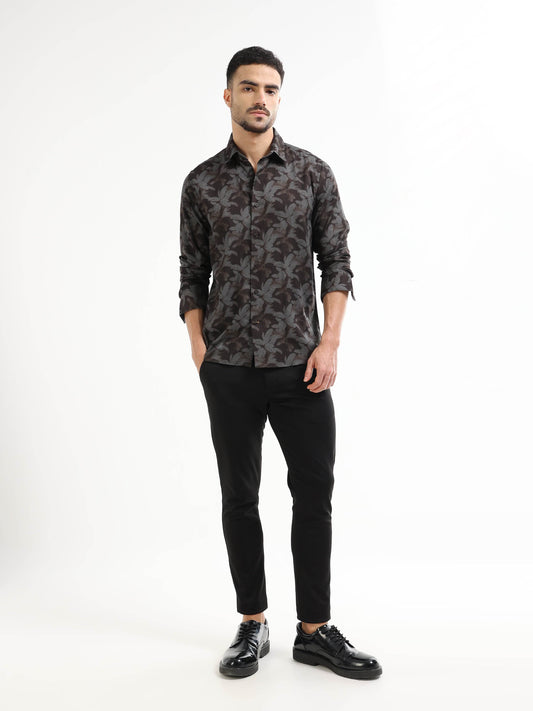 Midnight Petals Floral Full Sleeve Shirt - Dk. Brown - ENGYNE