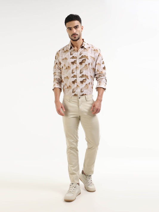 Ink Drift Floral Full Sleeve Shirt - Beige - ENGYNE
