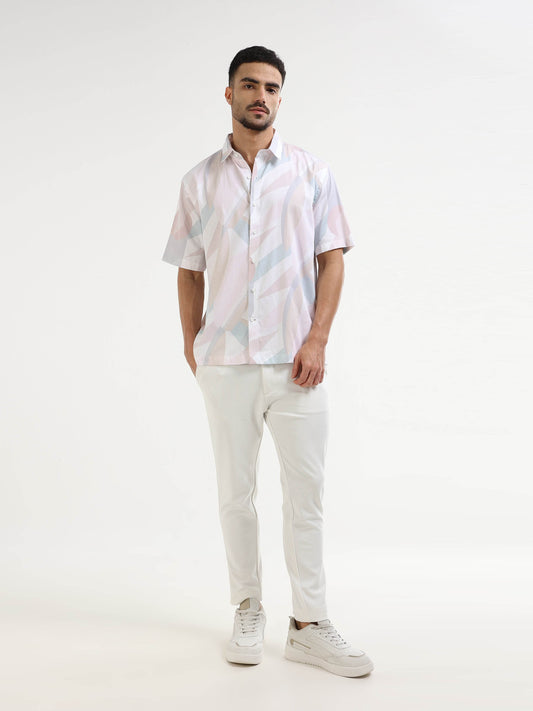 Geometric Abstract Pattern Realm Short Sleeve Shirt - Pink - ENGYNE