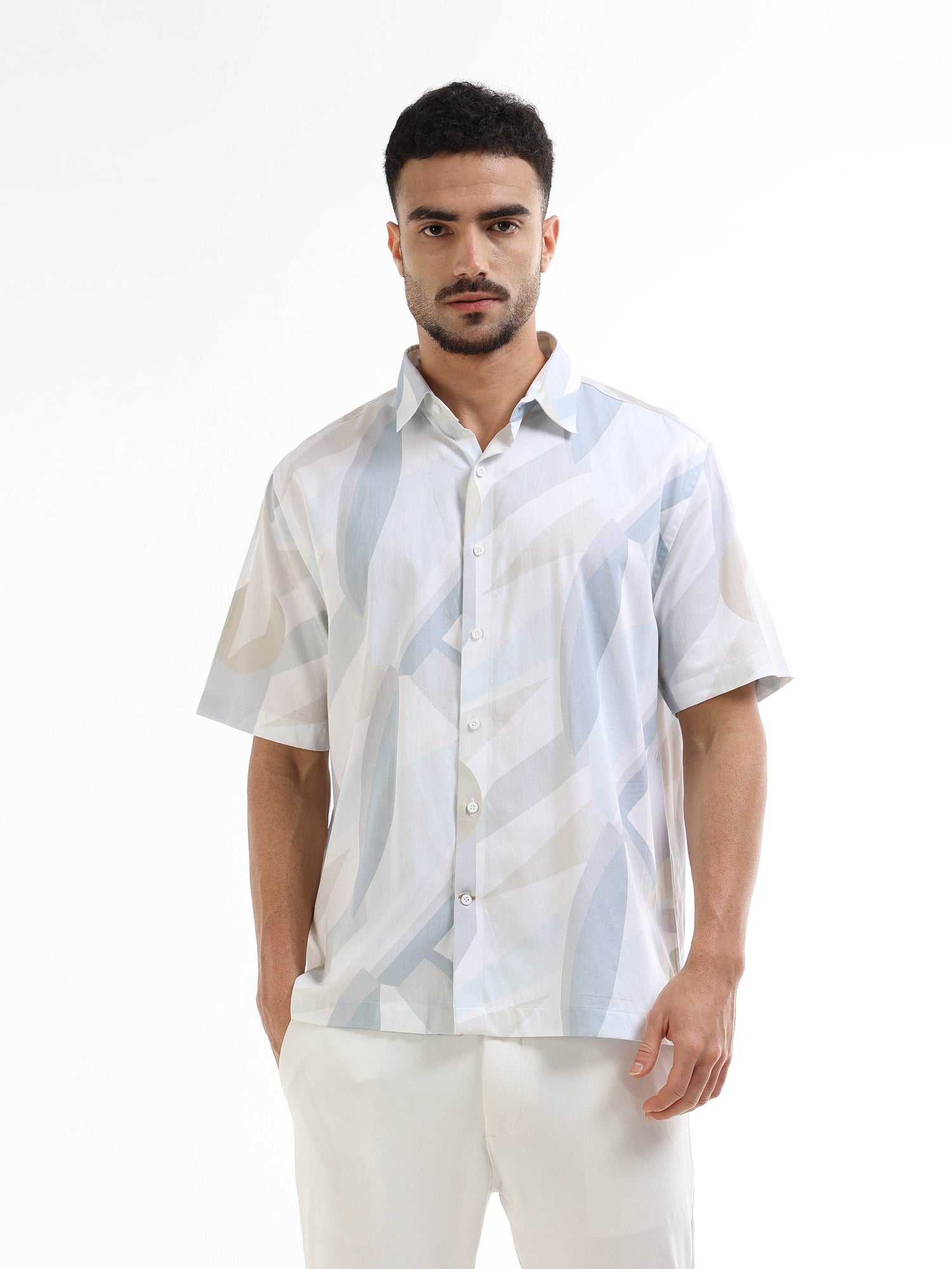 Geometric Abstract Pattern Realm Short Sleeve Shirt - Lt Blue - ENGYNE