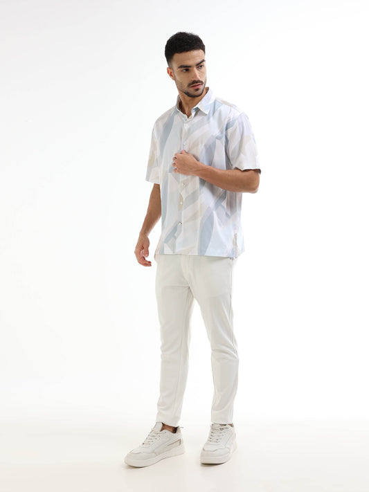 Geometric Abstract Pattern Realm Short Sleeve Shirt - Lt Blue - ENGYNE