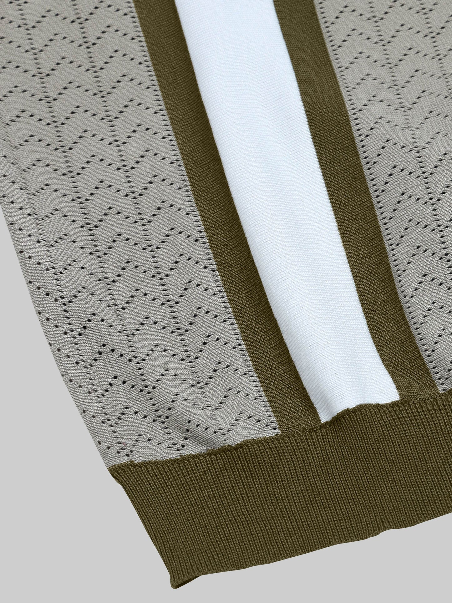 Chevron Stripe Flat-Knit Zip Polo - Olive - ENGYNE