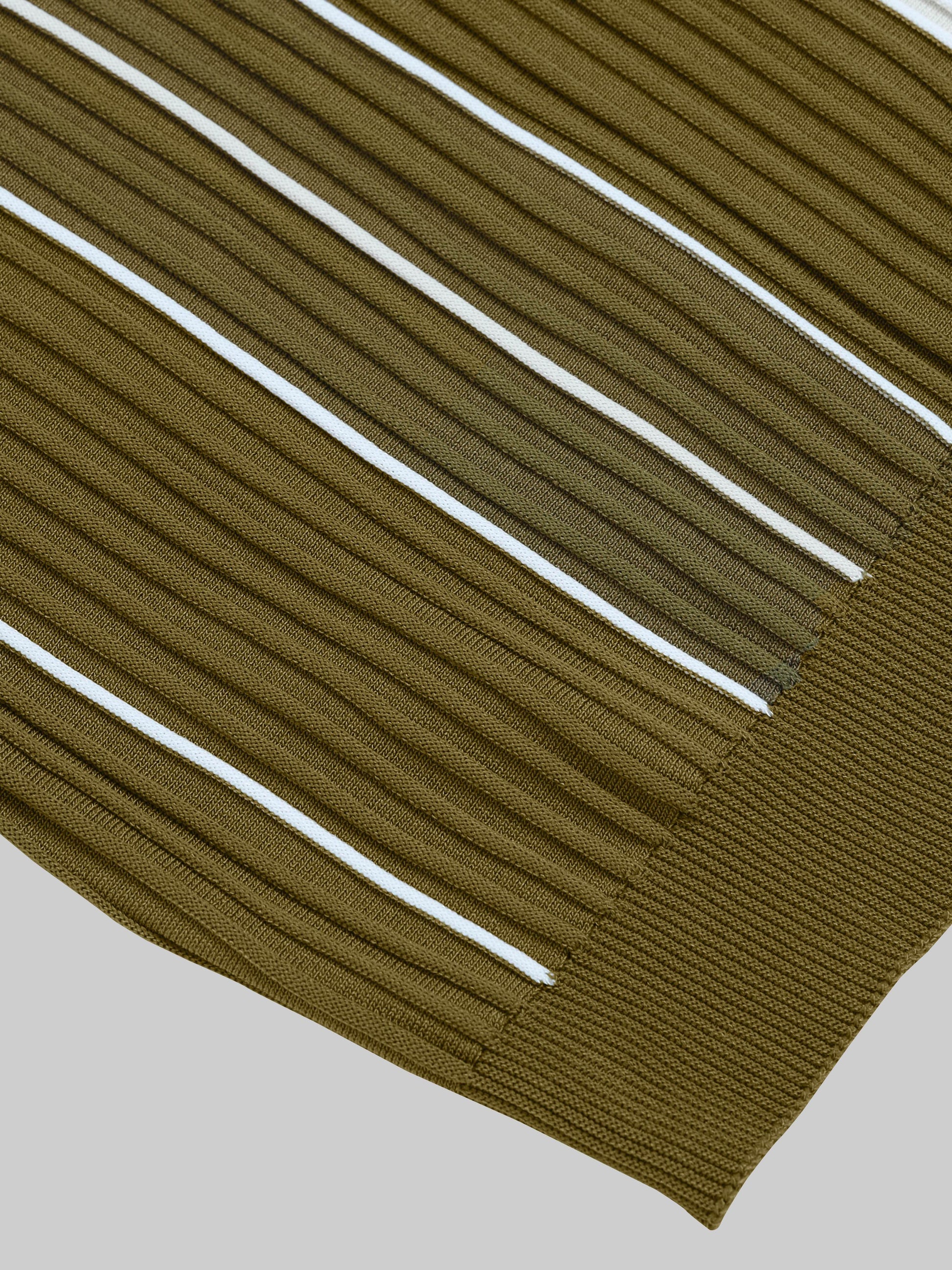 Vertical Stripe Flat-Knit Polo - Olive - ENGYNE