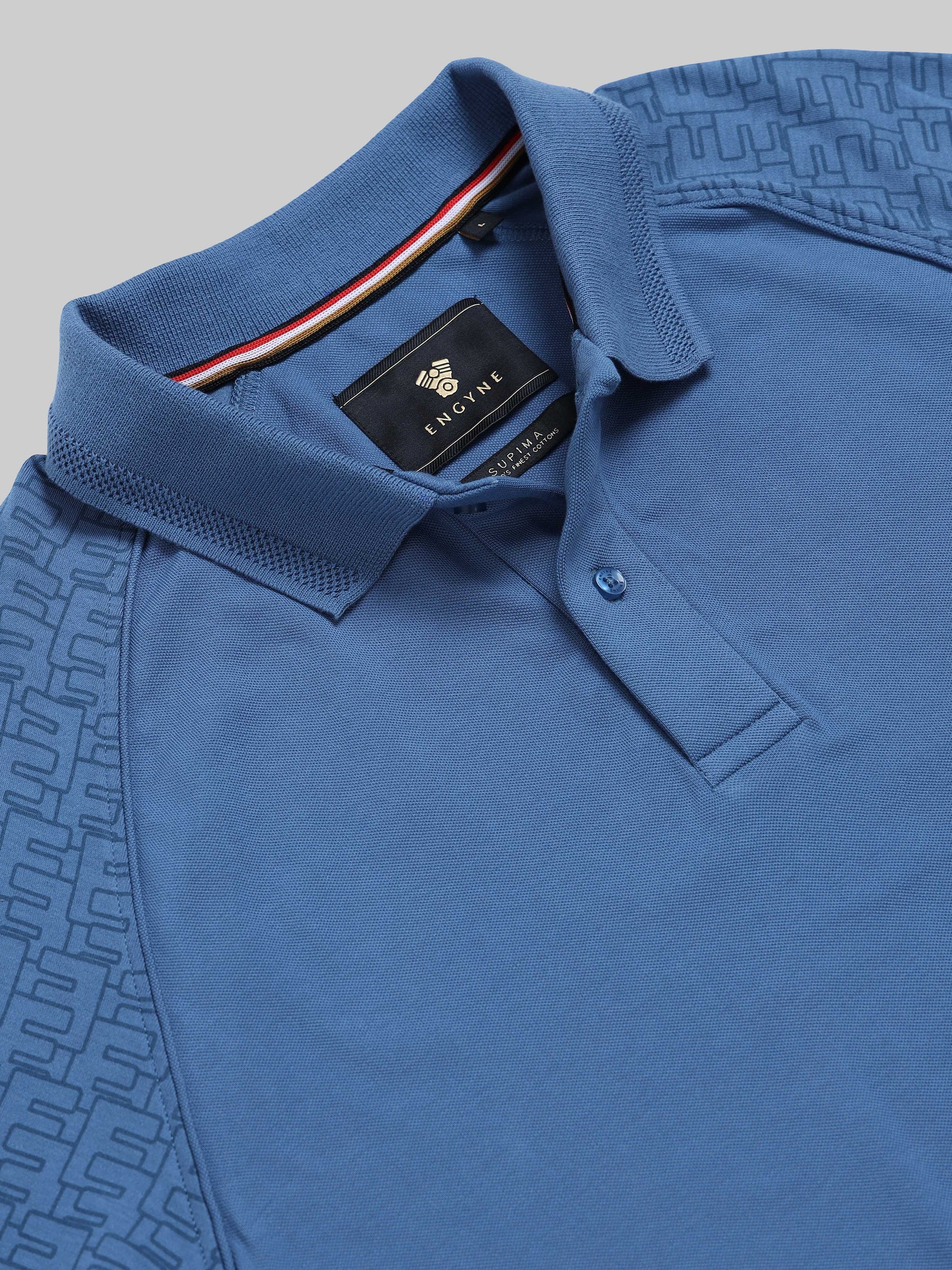 Men's sky blue polo t-shirt with printed raglan sleeves