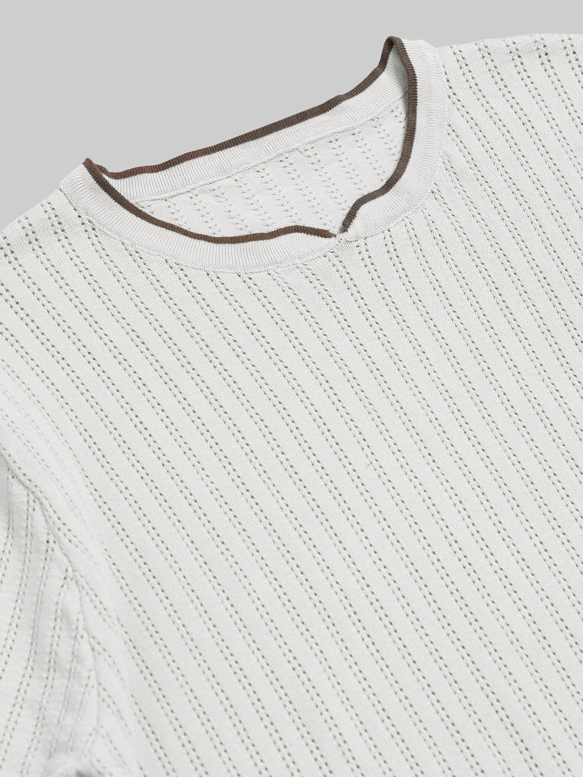 Tipped Edge Flat-Knit Tee - Off White - ENGYNE