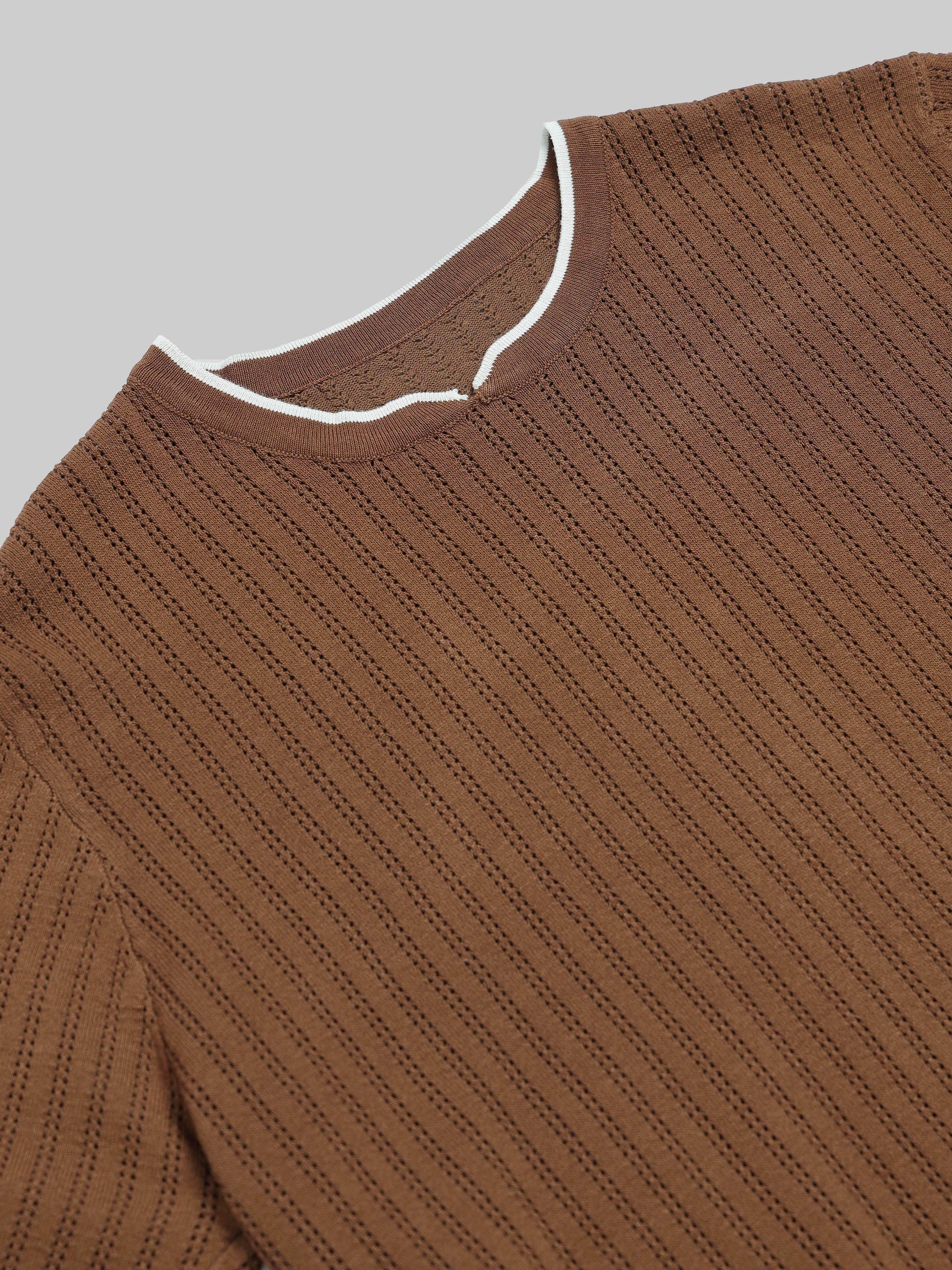 Tipped Edge Flat-Knit Tee - Brown - ENGYNE