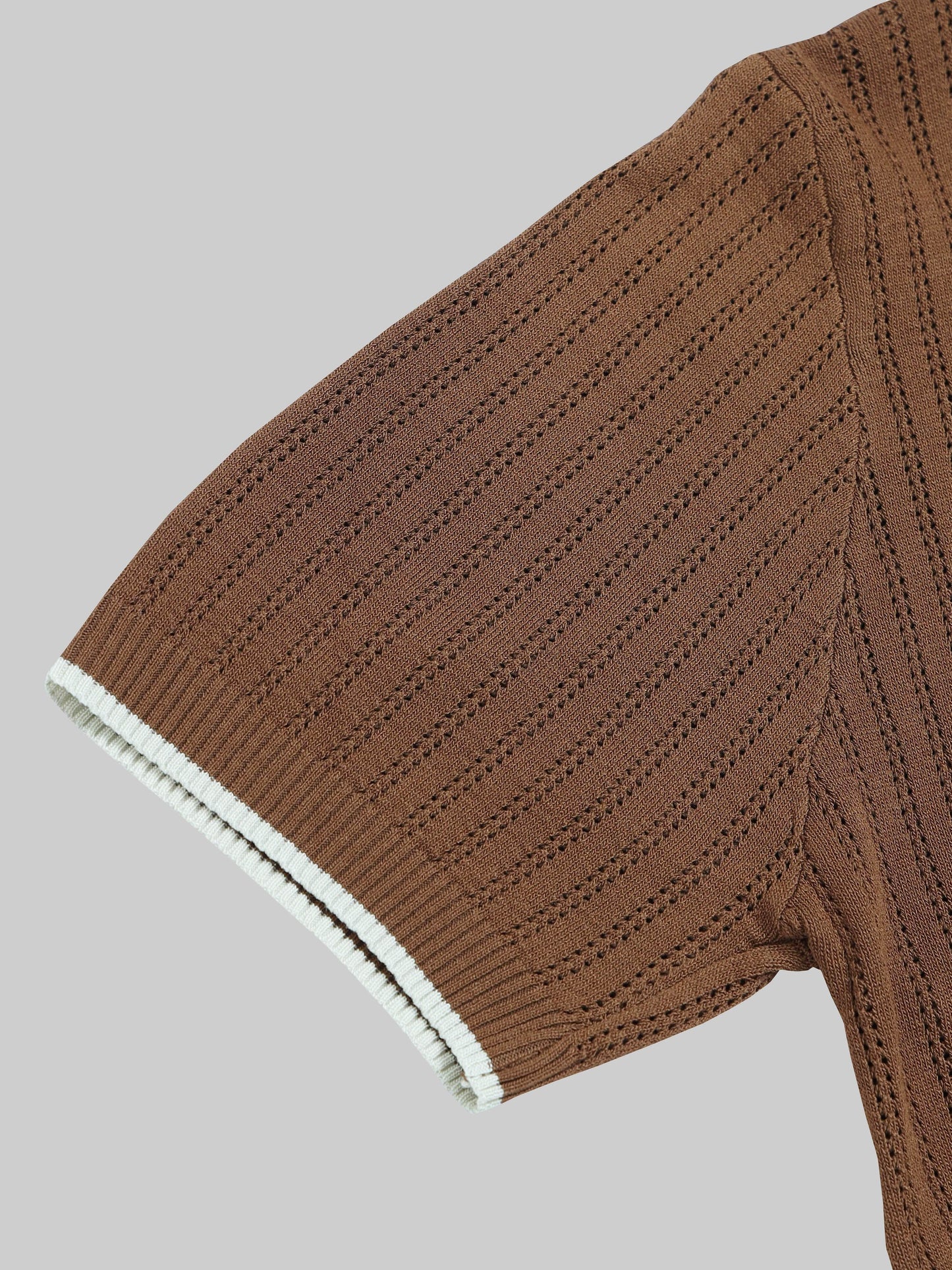 Tipped Edge Flat-Knit Tee - Brown - ENGYNE
