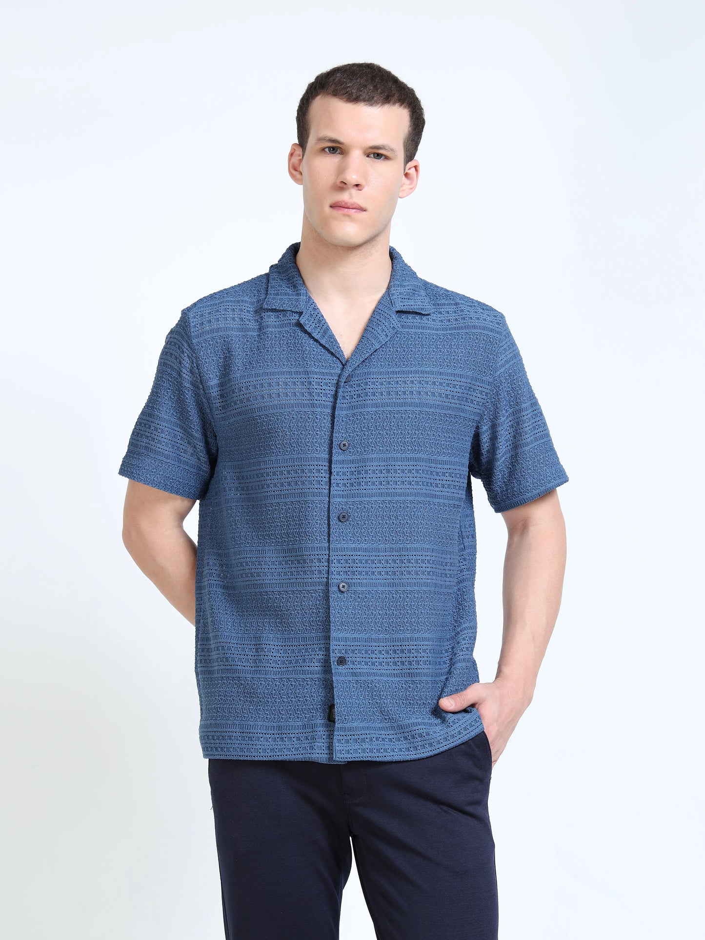 Engyne Texture Lineage Shirt Blue