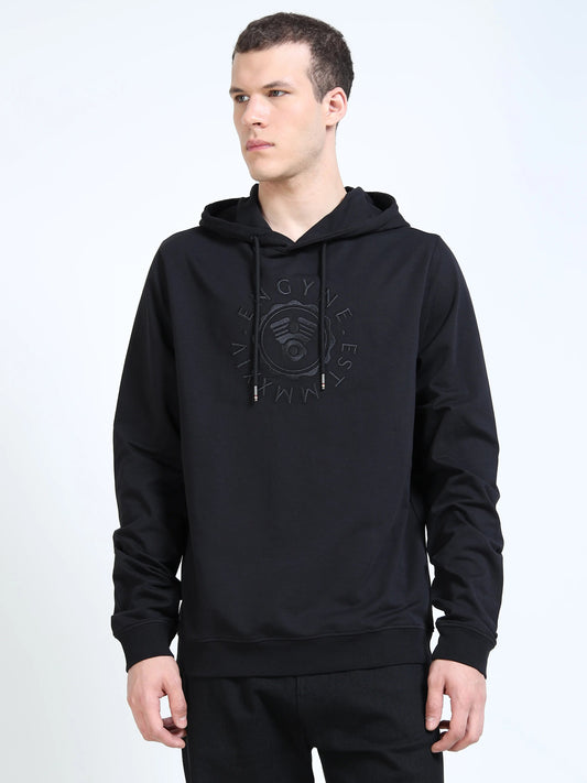 Black Solid Hooded Sweatshirt