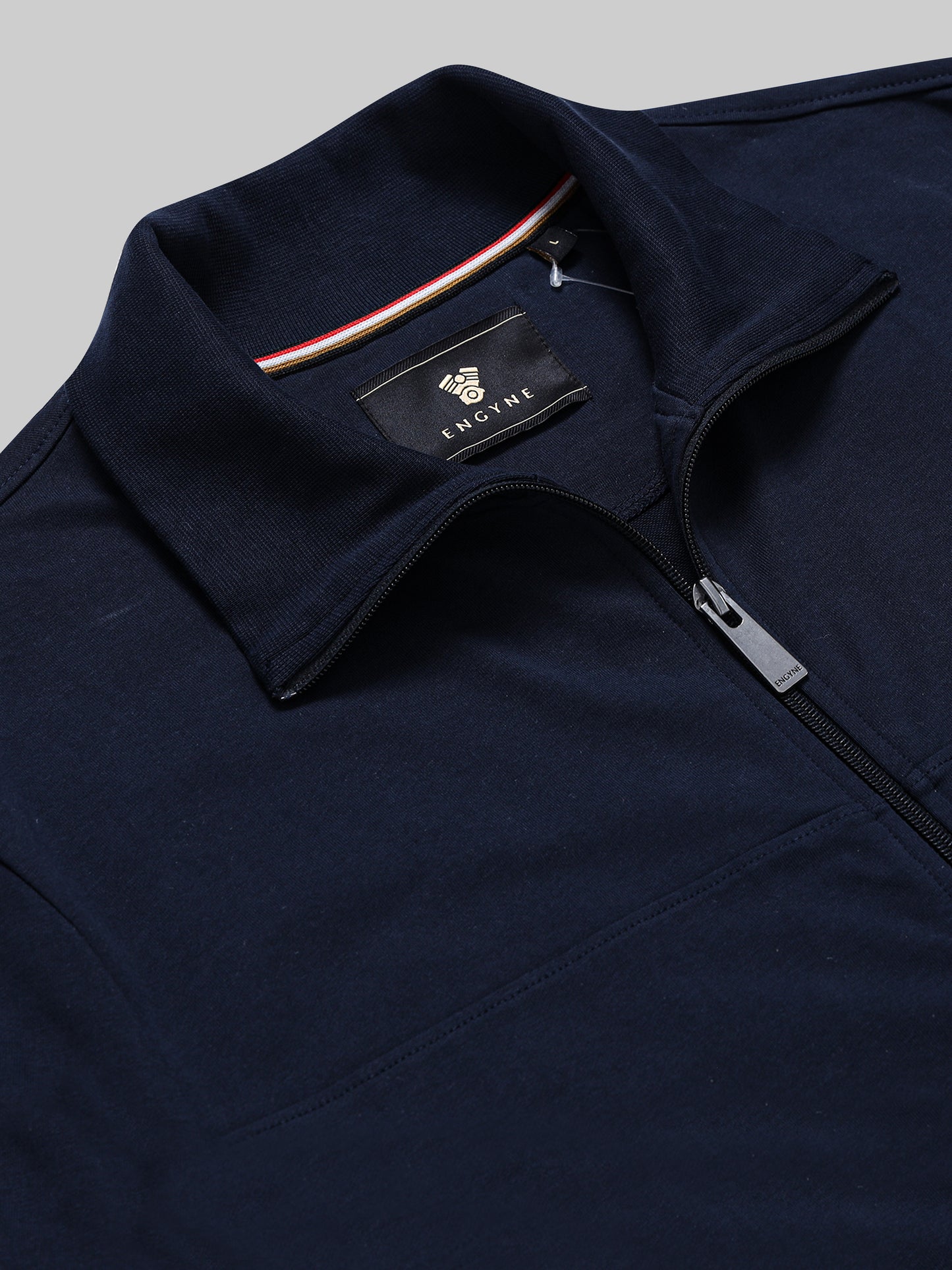 Neck Zipper Sweatshirt with 4-Color Flag Tape and Contrast-Tipped Cuffs Navy