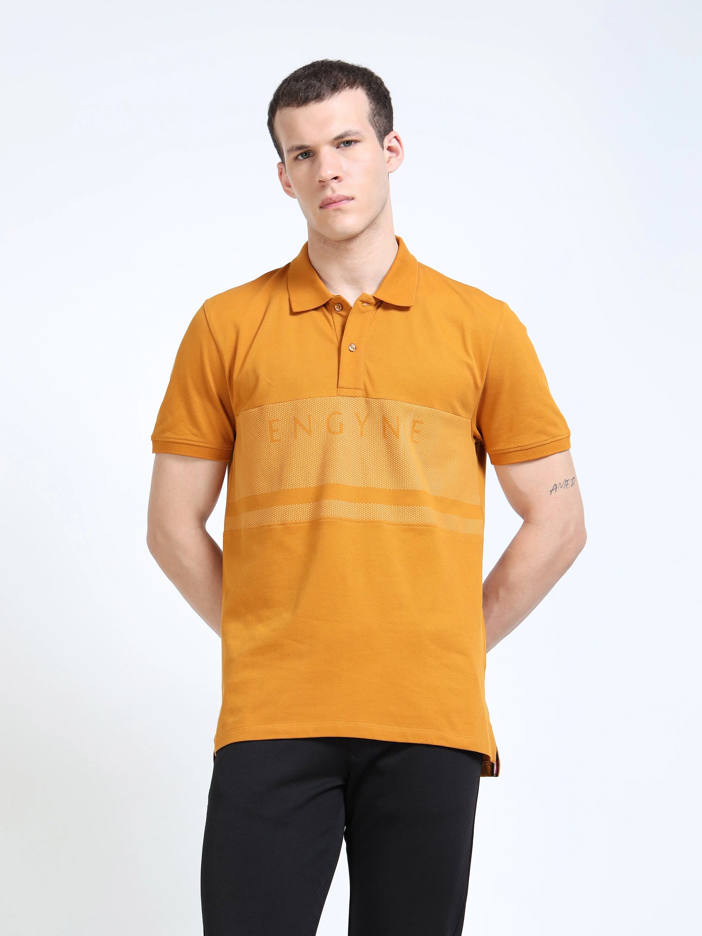 Engyne Monogram Stripe Polo Mustard