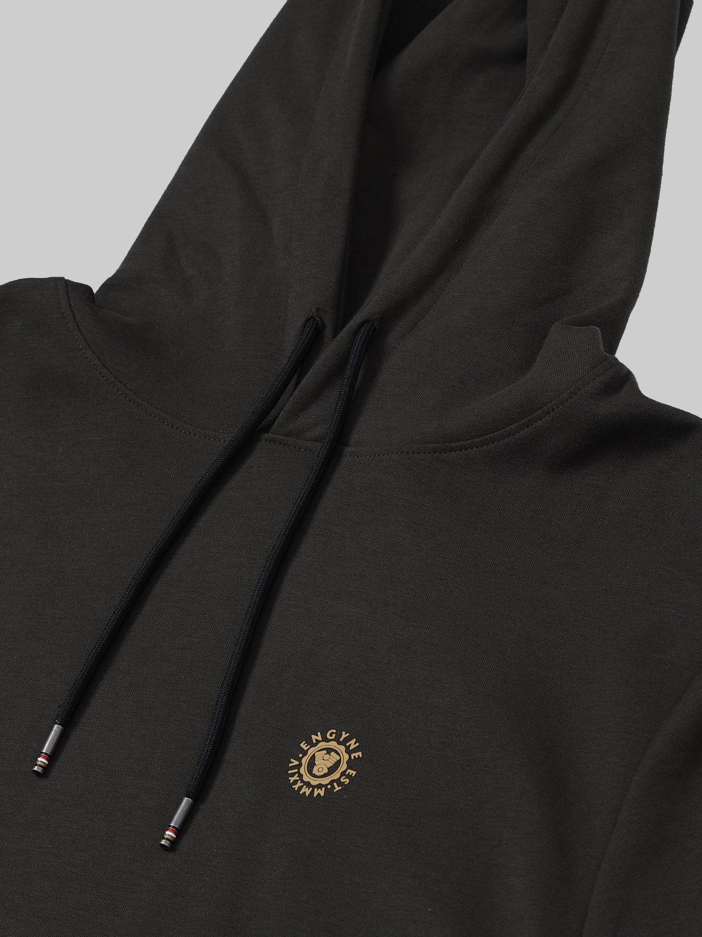 Engyne Essential Hooded Sweatshirt with Contrast HD Print in Rougen Cotton Poly Elastane Interlock Olive