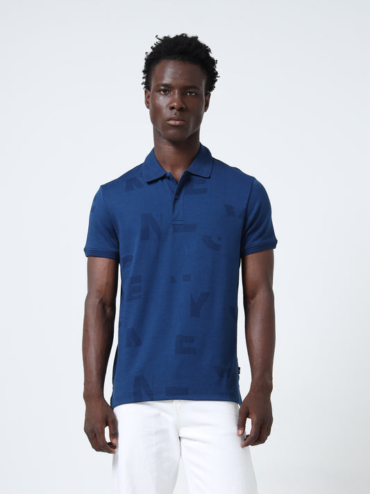 Honeycomb Collar Dark Blue Polo T-Shirt for Men
