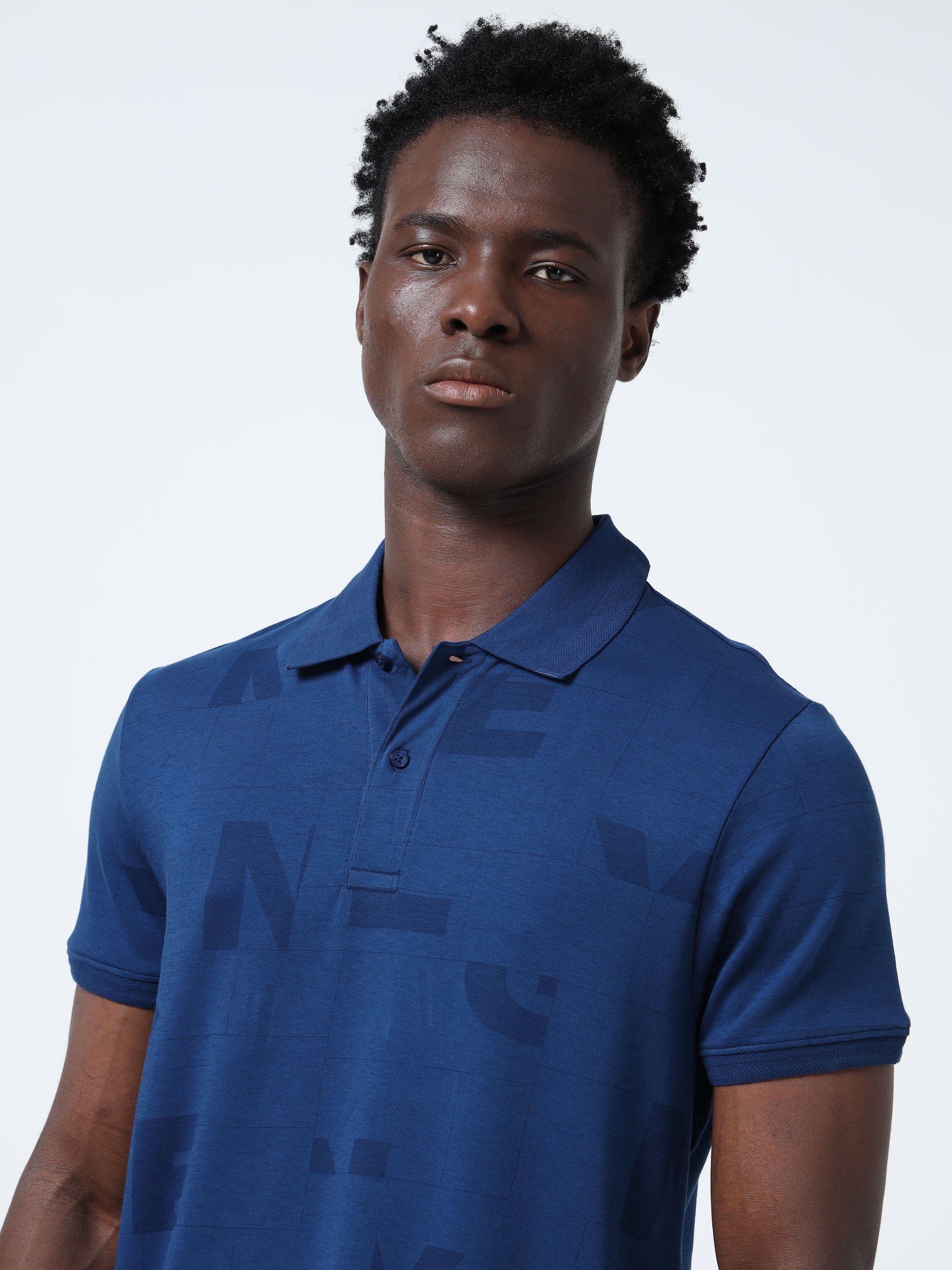 Honeycomb Collar Dark Blue Polo T-Shirt for Men
