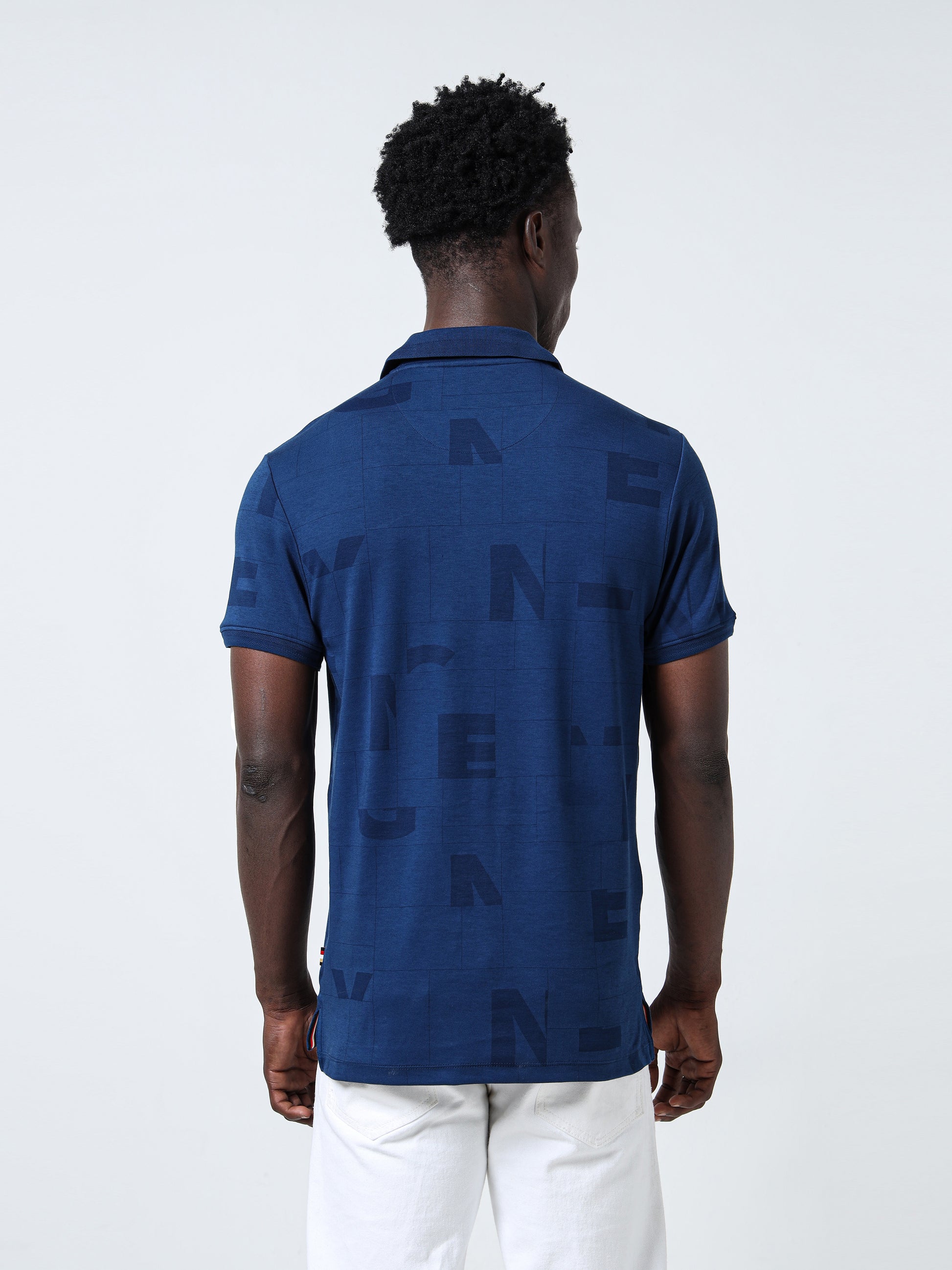 Honeycomb Collar Dark Blue Polo T-Shirt for Men
