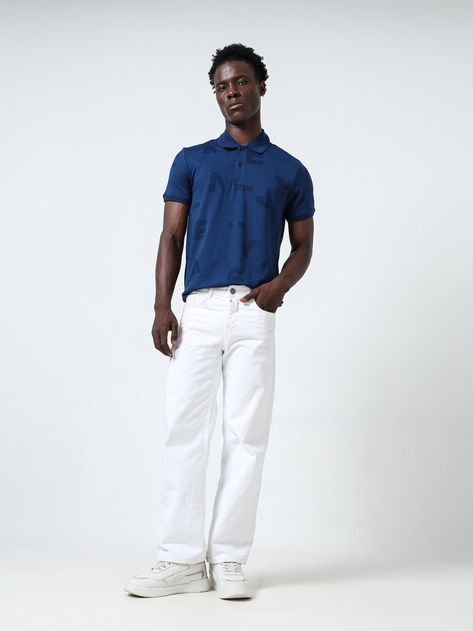 Honeycomb Collar Dark Blue Polo T-Shirt for Men
