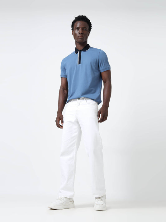 Rougen Cotton Lycra with Contrast Flat Knit Placket and Tipped Collar Gasoline Polo - ENGYNE