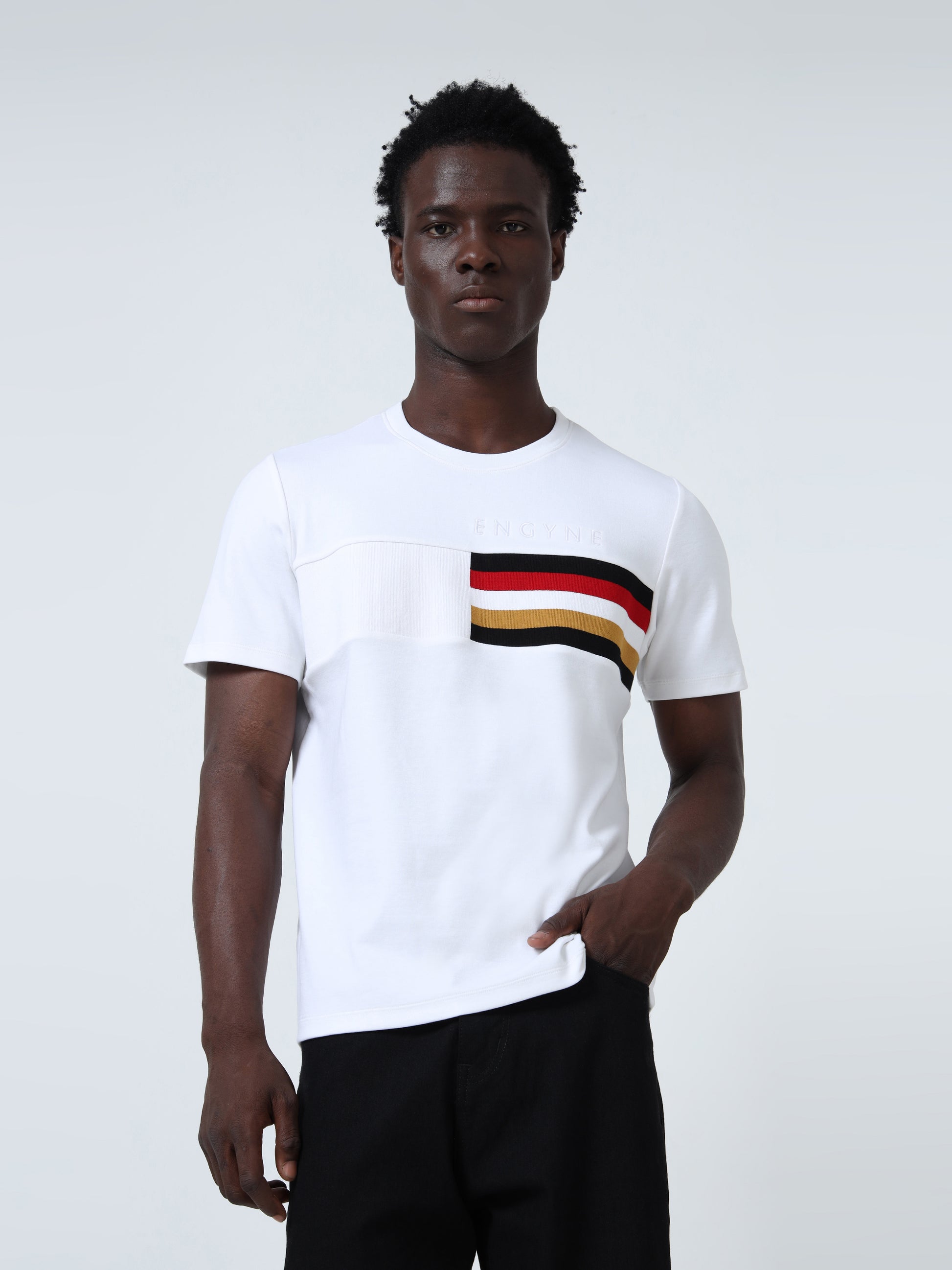 Regular-Fit Men's Chest Panel Embroidered White T-Shirt