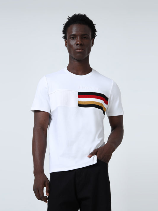 Regular-Fit Men's Chest Panel Embroidered White T-Shirt