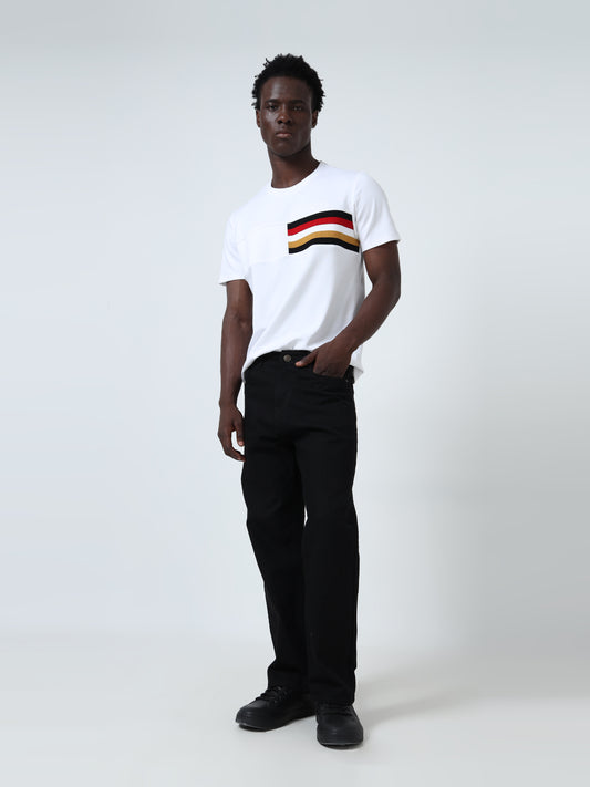 Regular-Fit Men's Chest Panel Embroidered White T-Shirt