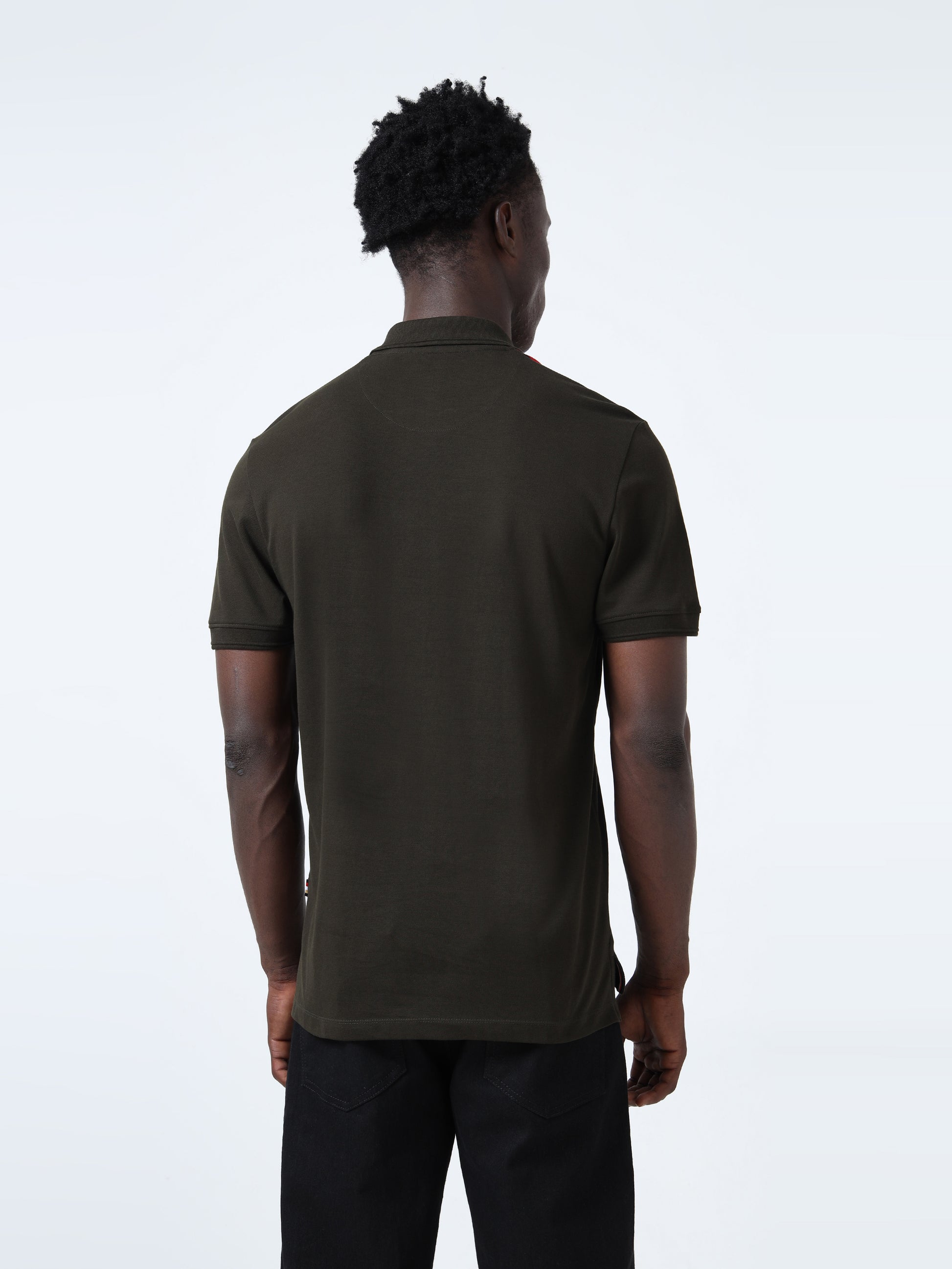 Four-Color Flag Rib Shoulder Men's Olive Green Polo Shirt