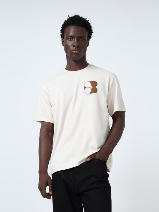 Suede-Finish Printed Beige Oversize T-Shirt for Men