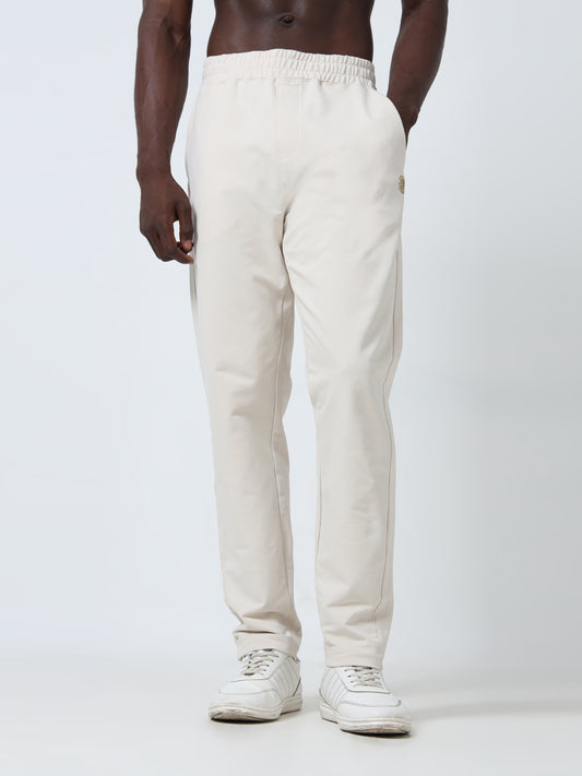 Contrast HD Print  beige track pant for men