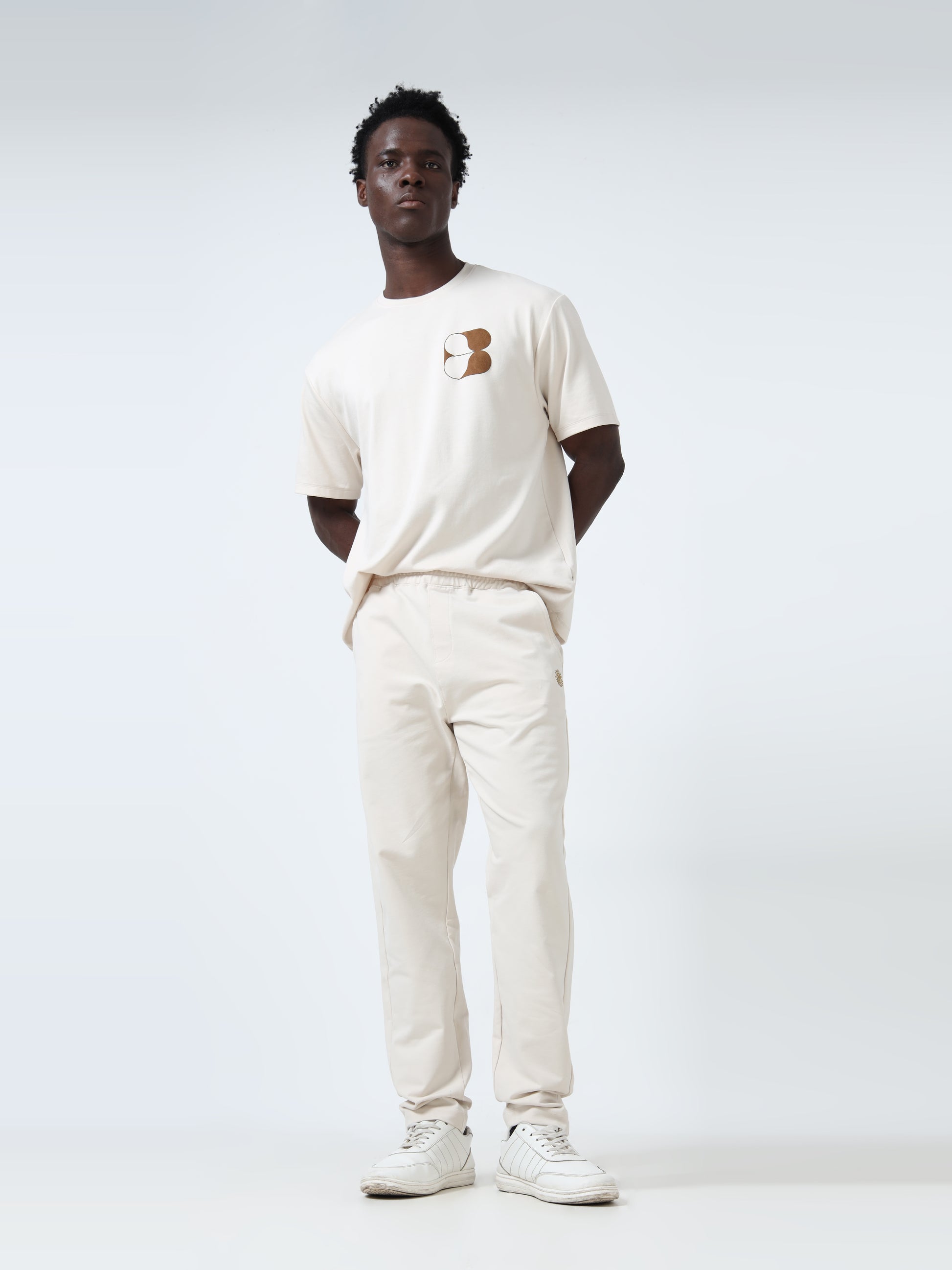 Contrast HD Print  beige track pant for men