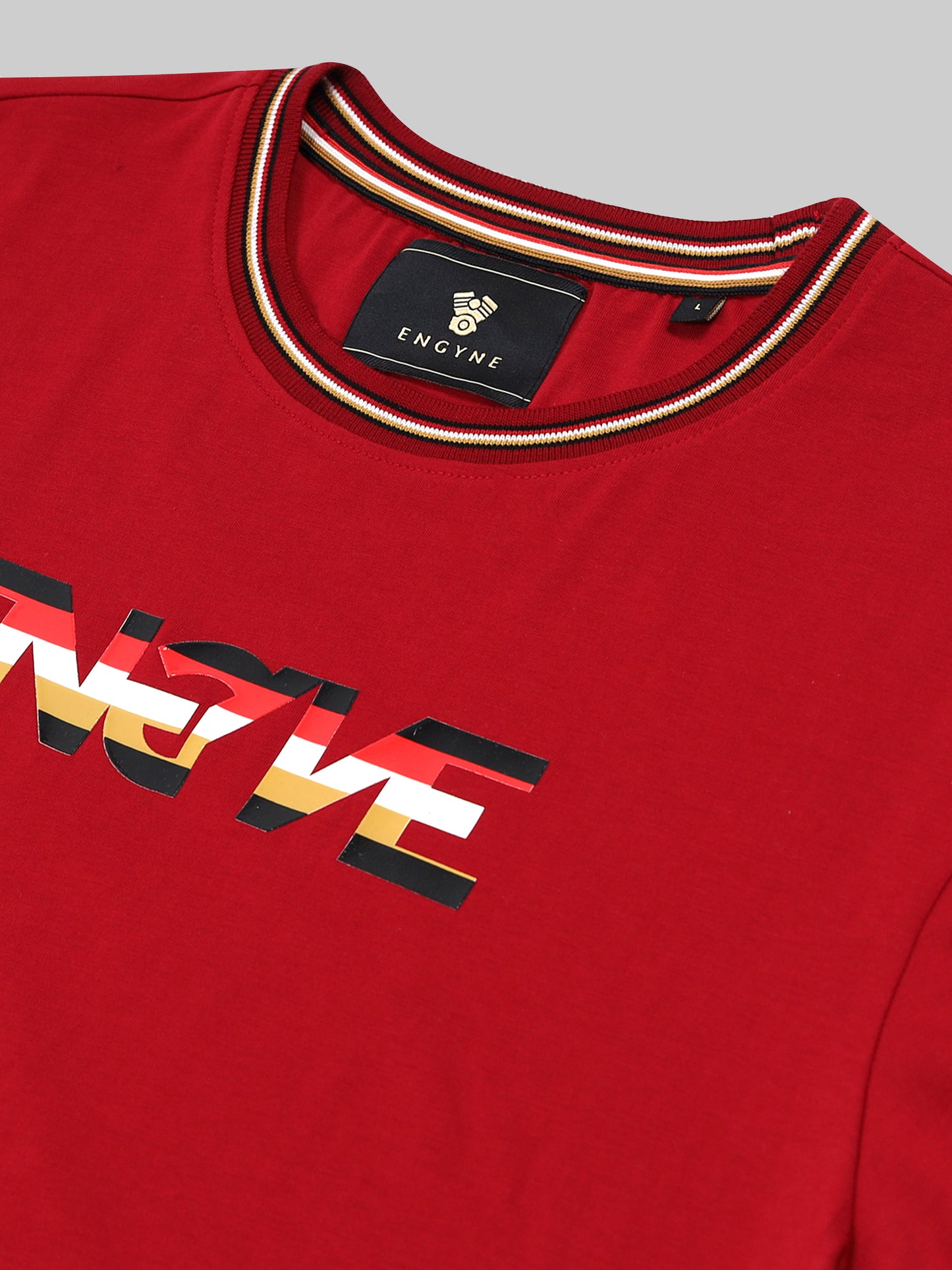 Supima Cotton Lycra with Non-PVC Engyne Stripe Sticker Print Dark Red T-shirt
