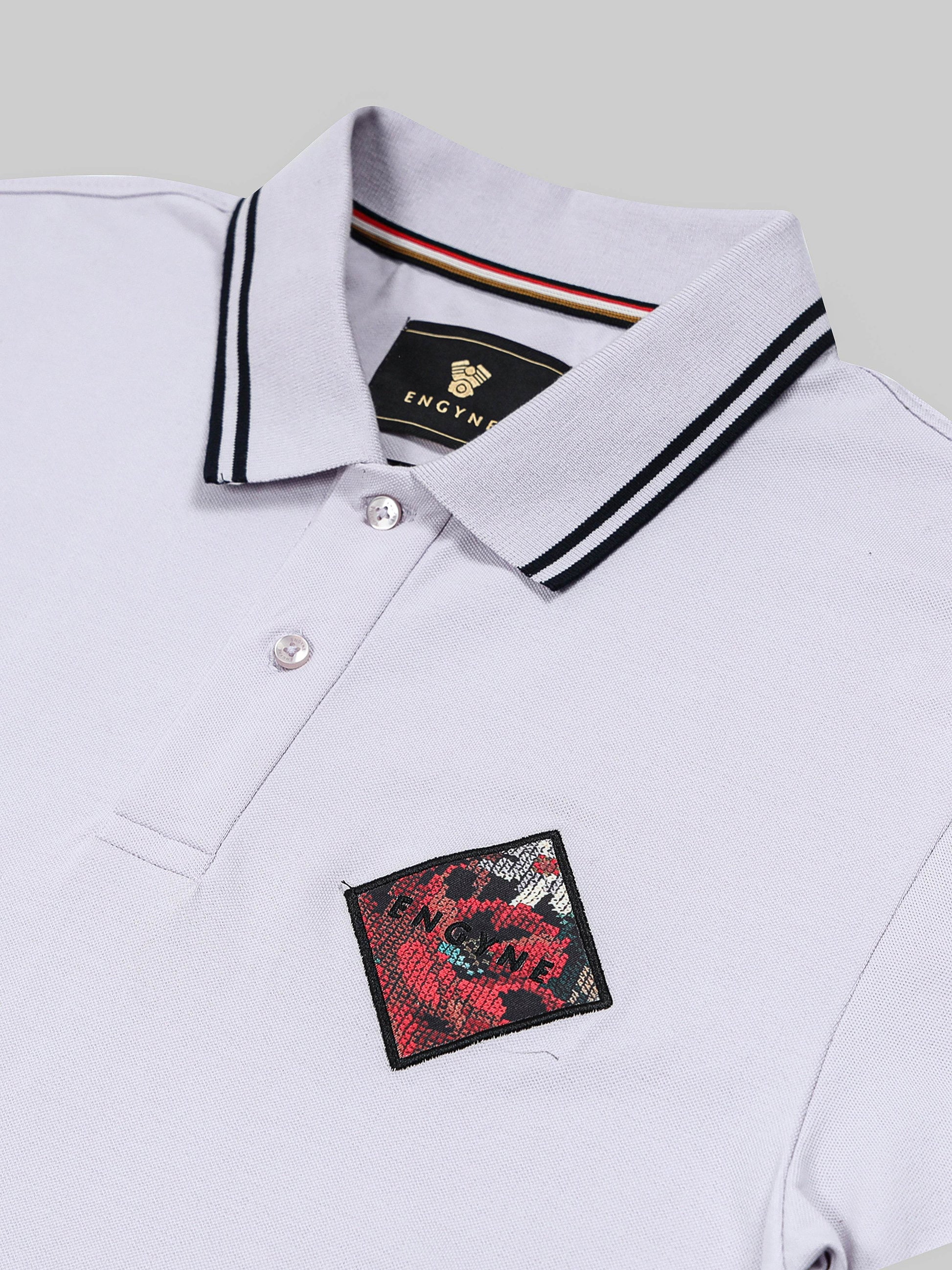 Supima Cotton Lycra with Sublimation-Printed Embroidered Badge Light Lavender Polo - ENGYNE