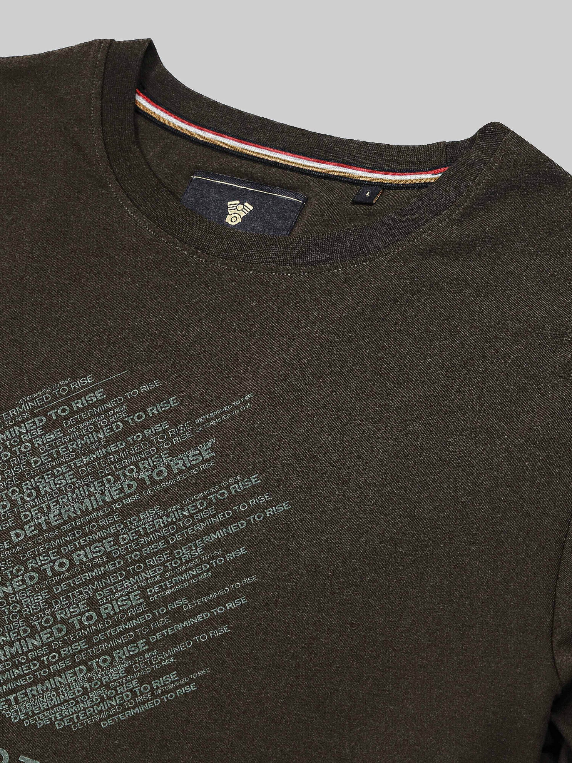 Minimal Non-PVC Chest Print Cotton Lycra Olive T-shirt - ENGYNE